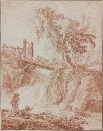 Herdsmen Crossing a Waterfall