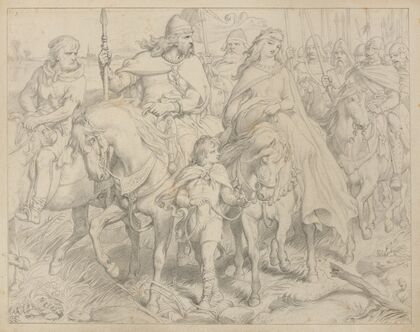 Hereward the Wake, Last of the English; Hereward guides Alftruda to a place of safety. — size preview