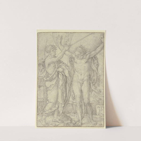 Herkules hilft Atlas die Weltkugel tragen by Heinrich Aldegrever