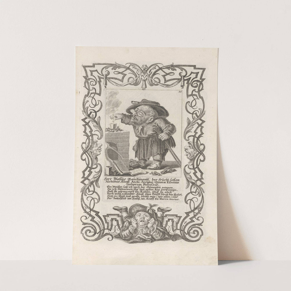 Herr Blasius Rauchmantl, der frucht-loßen Alchimie Kunst Archi-Sectator, Quintae Essentiae Stultorum Possessor, Pl. 36 (1710-1719) by Elias Baeck