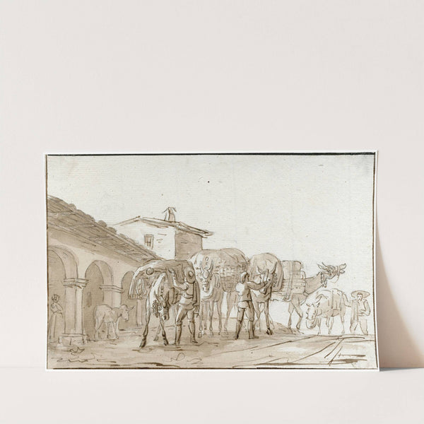 Het beladen van pakezels by Otto Howen
