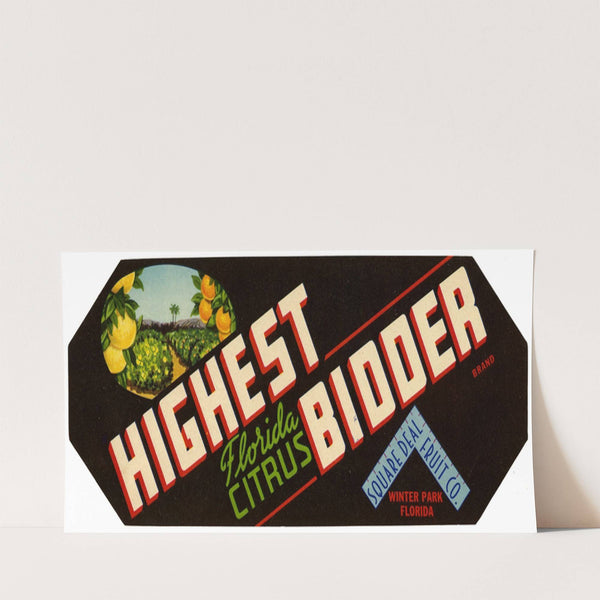 Highest Bidder Brand Florida Citrus Label (1930-1950)