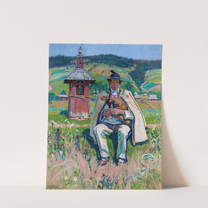Highlander with a bandura against landscape by Gustaw Pillati