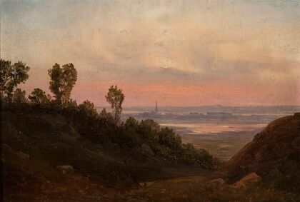 Hilly landscape at sunset