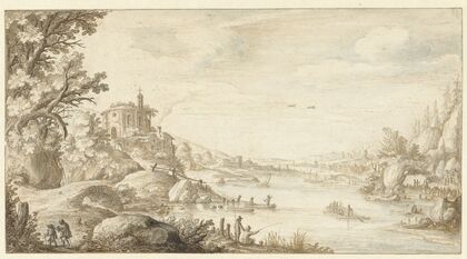 Hilly Landscape with a Round Chapel by the Banks of a River