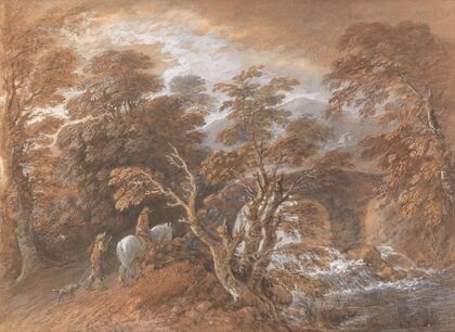 Hilly Landscape with Figures Approaching a Bridge