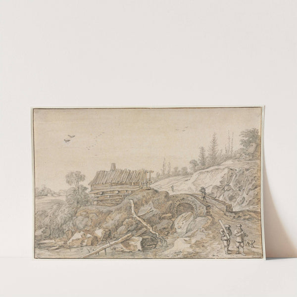 Hilly Landscape with Hut Beside a Stream (1627) by Esaias van de Velde