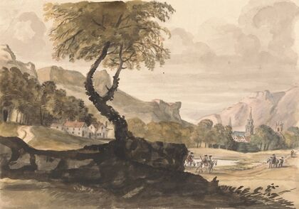 Hilly Scene with Village and Horseman