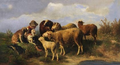Hirtenjunge mit Schafen (1870)