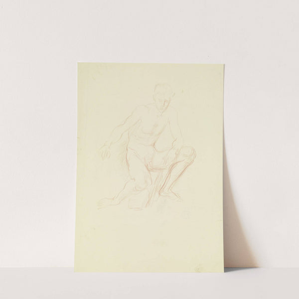 Hockender Jünglingsakt, das rechte Knie auf einen Stein stützend by Wilhelm Rietschel