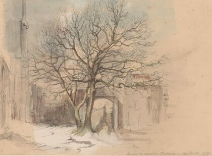 Hof van het Sint Antoniusklooster te Maastricht, in de winter