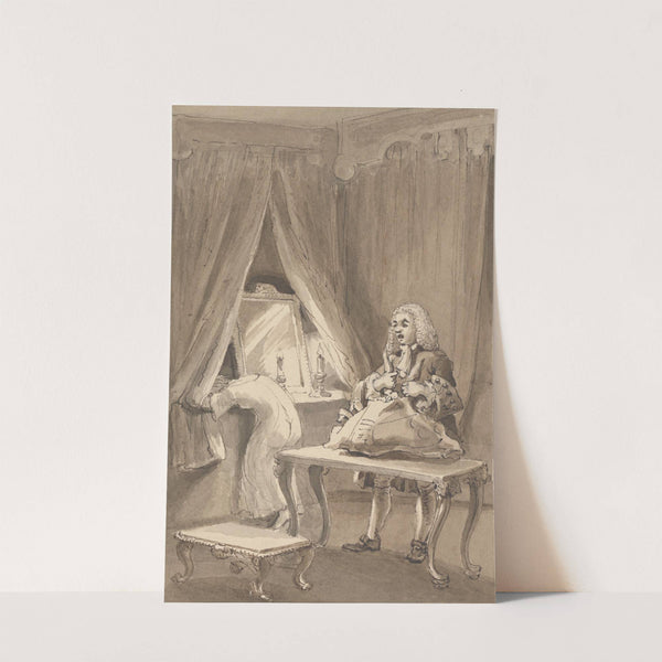 Hogarth After His Wife had Put on a New Night Shirt, Ties up Her Things to Send to Sir James Thornhill with a Letter… (1817) by John Thomas Smith
