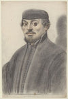 Homme à barbe courte et moustaches, portant un bonnet noir, de trois quarts à gauche