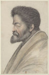 Homme à la barbe courte et aux cheveux courts et raides, vu de profil à gauche