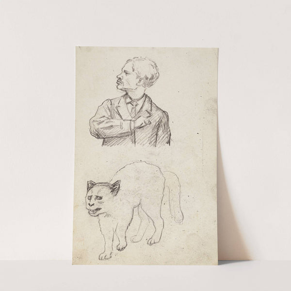 Homme à mi-corps, de profil vers la gauche et chat by Arthur-Joseph Gueniot