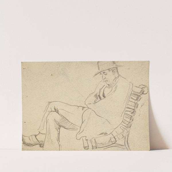 Homme assis sur un banc, de profil vers la gauche et portant des sabots by Arthur-Joseph Gueniot