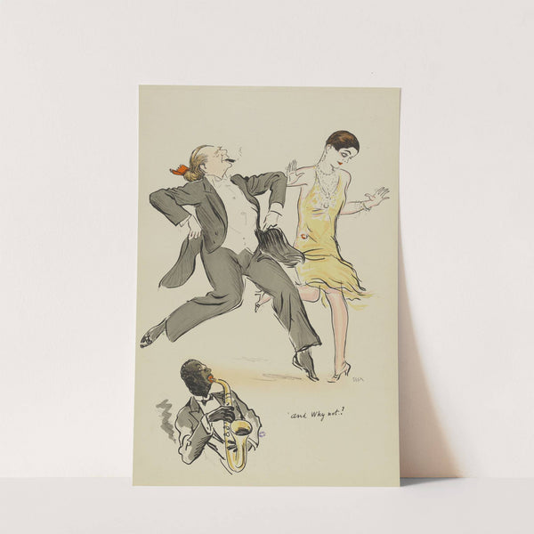 Homme au catogan rouge et femme à la robe jaune dansant (1927) by Georges Goursat (Sem)