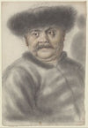 Homme coiffé d’un bonnet de fourrure, de face