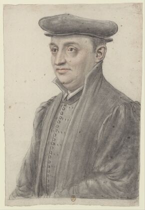Homme coiffé d’une toque, de trois quarts à gauche