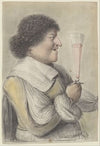 Homme de profil à droite, levant son verre