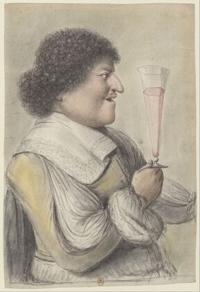 Homme de profil à droite, levant son verre