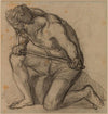 Homme de profil à gauche, genou gauche à terre