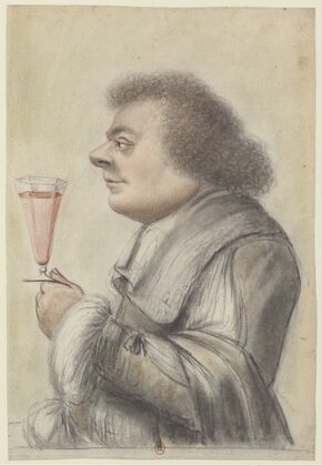 Homme de profil à gauche, levant son verre