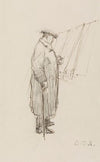 Homme de profil lisant des affiches