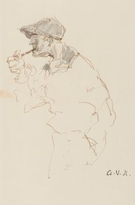 Homme fumant la pipe, coiffÃ© d’une casquette