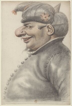 Homme grotesque coiffé d’un turban, de profil à gauche