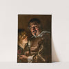 Homme mur et jeune garçon tenant un verre de vin à la lumière d’une bougie by Adam de Coster