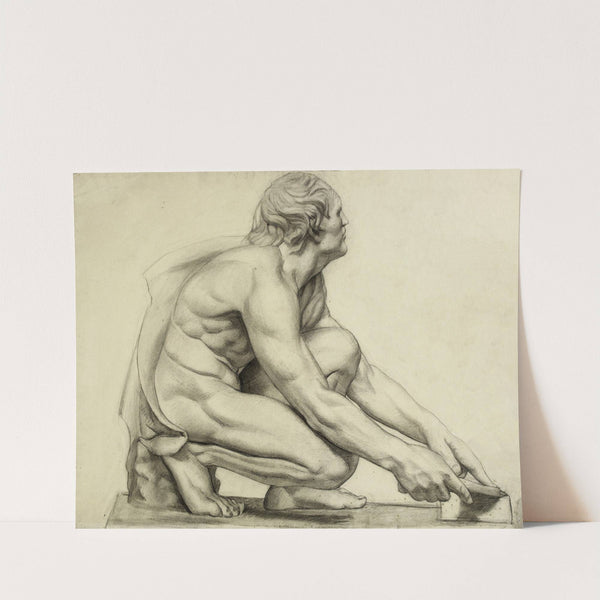 Homme nu acccroupi, de profil vers la droite, le visage de trois-quarts caché by Arthur-Joseph Gueniot