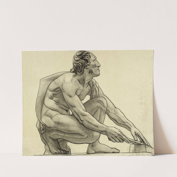 Homme nu accroupi, de profil vers la droite by Arthur-Joseph Gueniot
