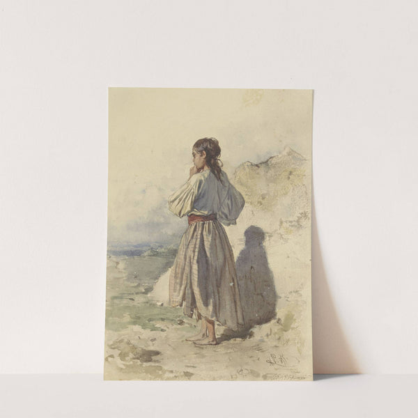 Hongaarse vrouw, staande driekwart naar links, op de rug gezien (1855) by August von Pettenkofen