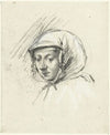 Hoofd van een vrouw met een hoofddoek, naar links