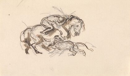 Horse and Rider being Attacked by a Lion