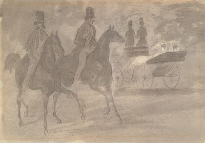 Horse-Drawn Carriages Riding in a Park