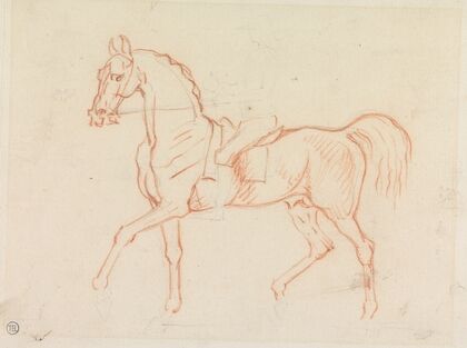 Horse, With Rider Lightly Sketched, Walking to Left