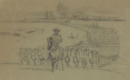 Horseman at the head of a column of infantry