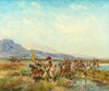Horsemen fording a river
