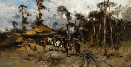 Horsemen in the woods, sketch (1875_1877)