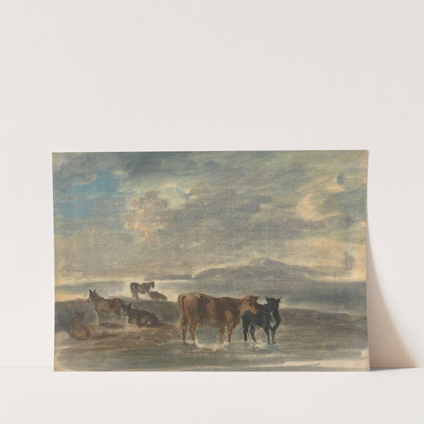 Horses and cows in a hilly landscape by Sawrey Gilpin