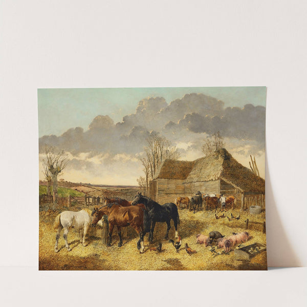 Horses Eating from a Manger with Pigs and Chickens in a Farmyard by John Frederick Herring Jr.