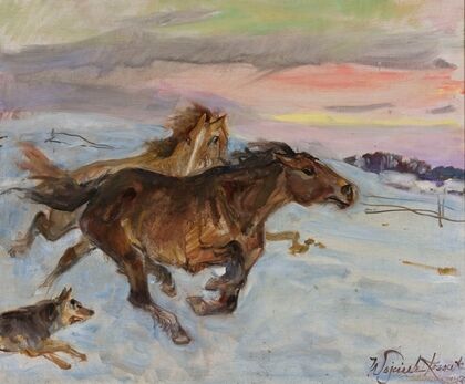Horses fleeing from a wolf (1937)