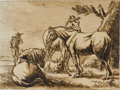Horses, Goat and a Man