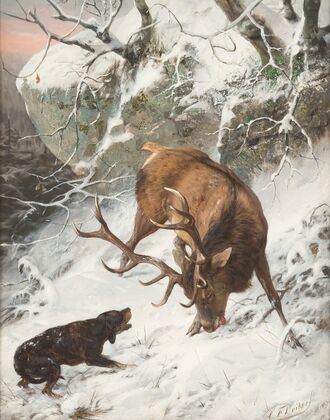 Hound catching a royal stag (1889)