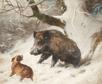 Hound tracking down a wild boar (1888)