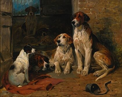 Hounds By a Kennel