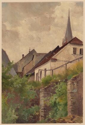 Houses on a Scarped Hill and a Fragment of a Church Tower (1892-1910)