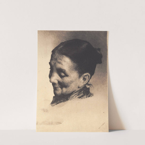 Hoved af en ældre kone med nedadrettet blik, vendt mod venstre (1864 - 1917) by Frans Schwartz